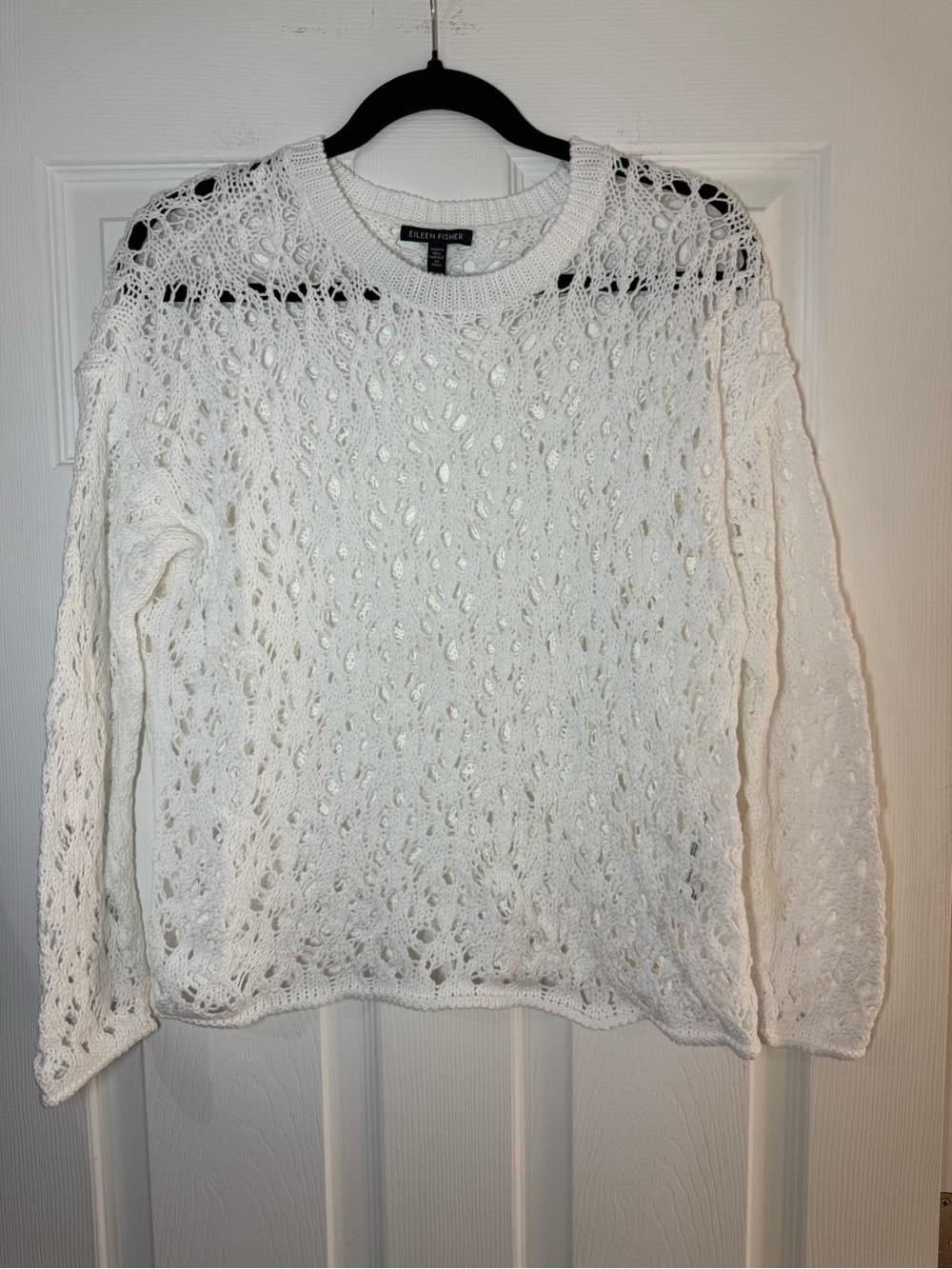 Eileen Fisher White Open Stitch Knit Sweater